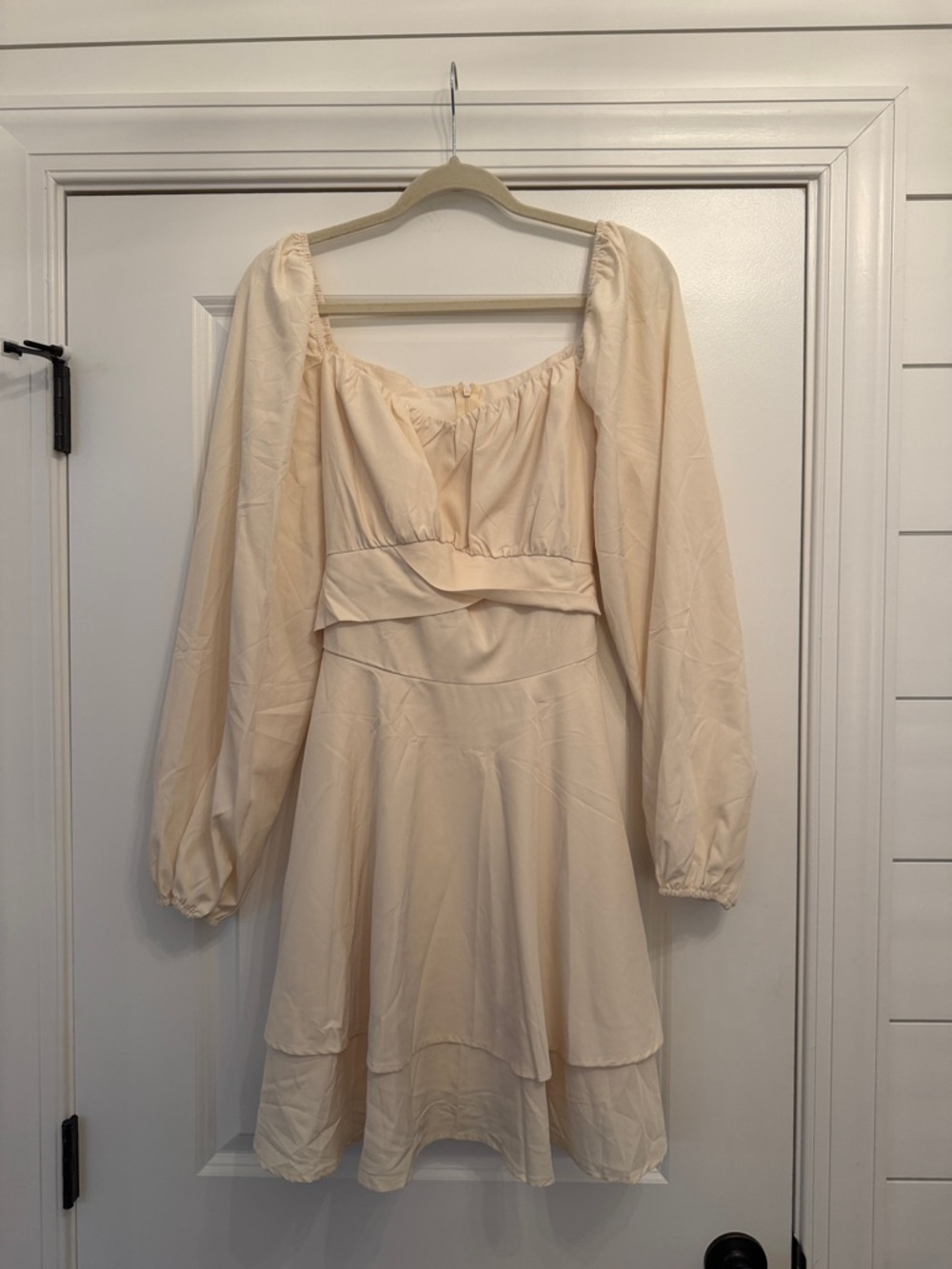 Women’s Cream Long Sleeve Square Neck Mini Dress